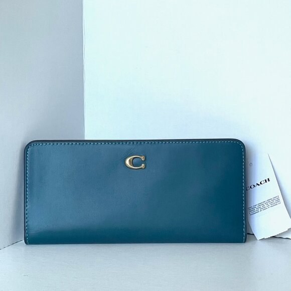 Coach Essential Slim Wallet Marine Blue Calf Leather Phone Wristlet Women’s - Picture 9 of 10